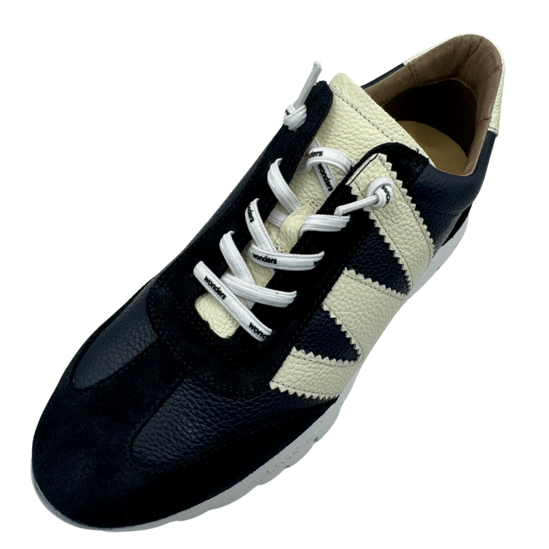 Wonders Navy &amp; Beige Wedge Trainers