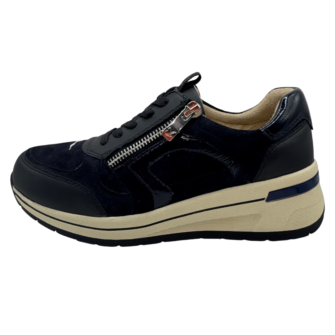 Caprice Navy Wedge Trainers with Side Zip
