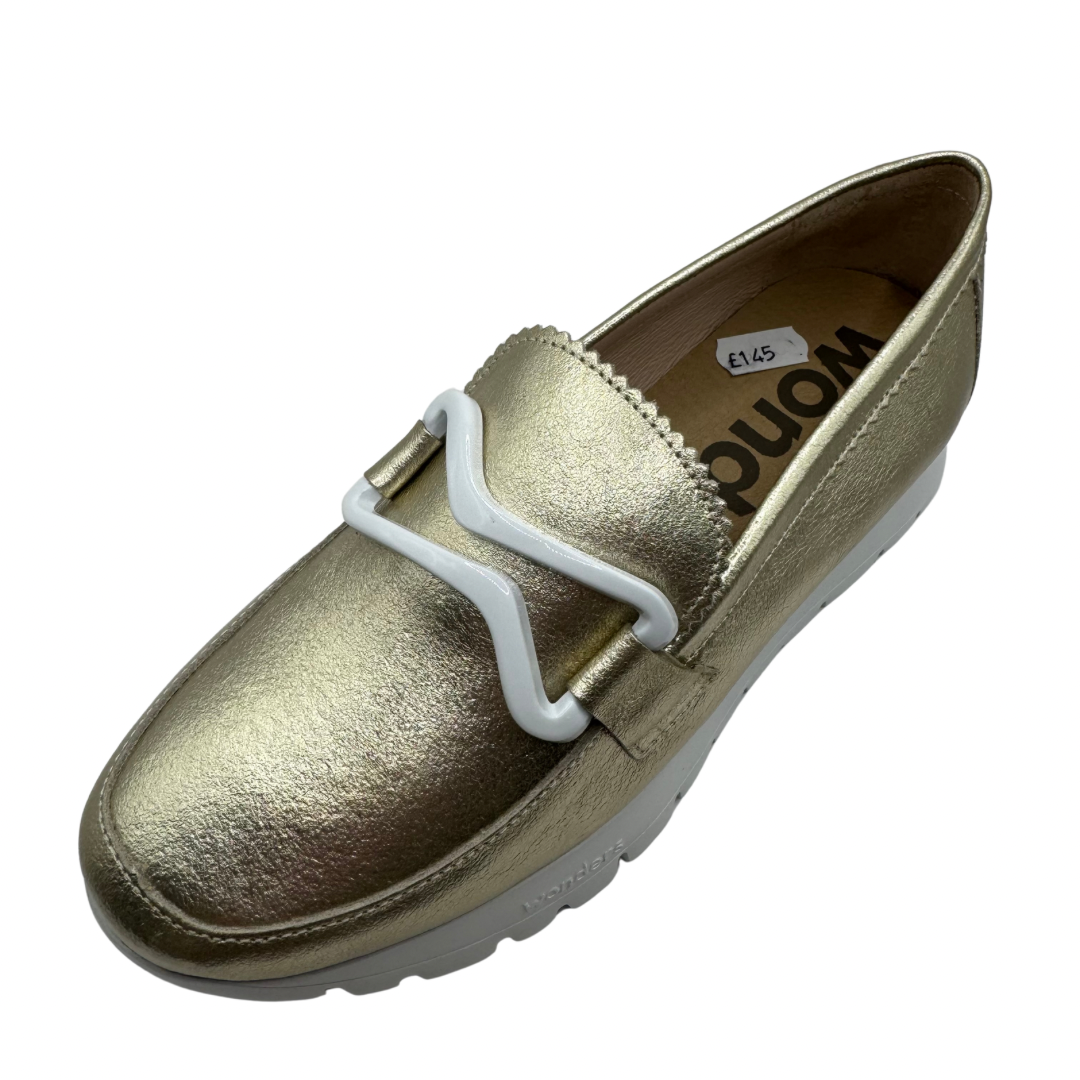 Wonders Gold Metallic Leather Loafers