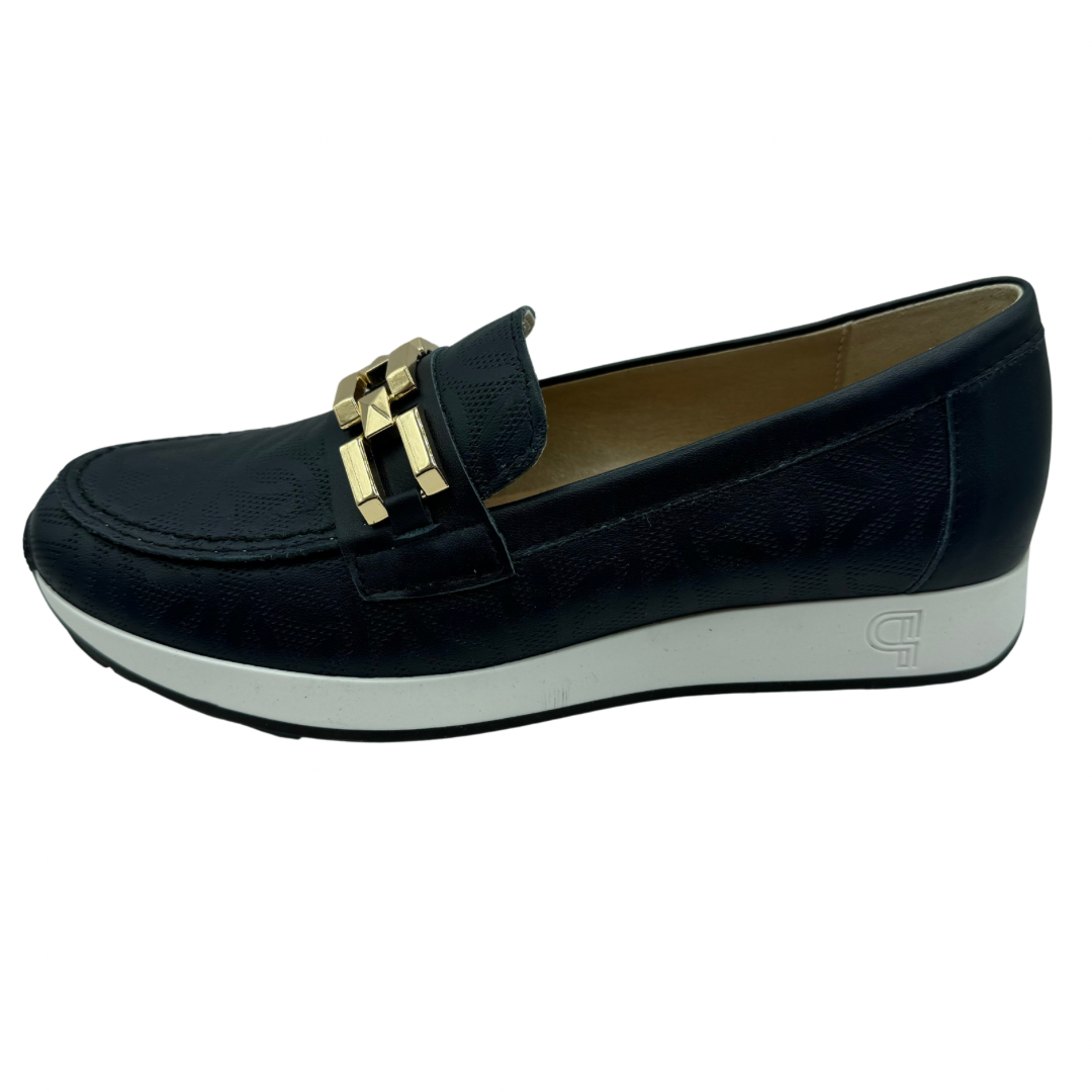 Pitillos Navy Leather Loafers with Buckle Detail