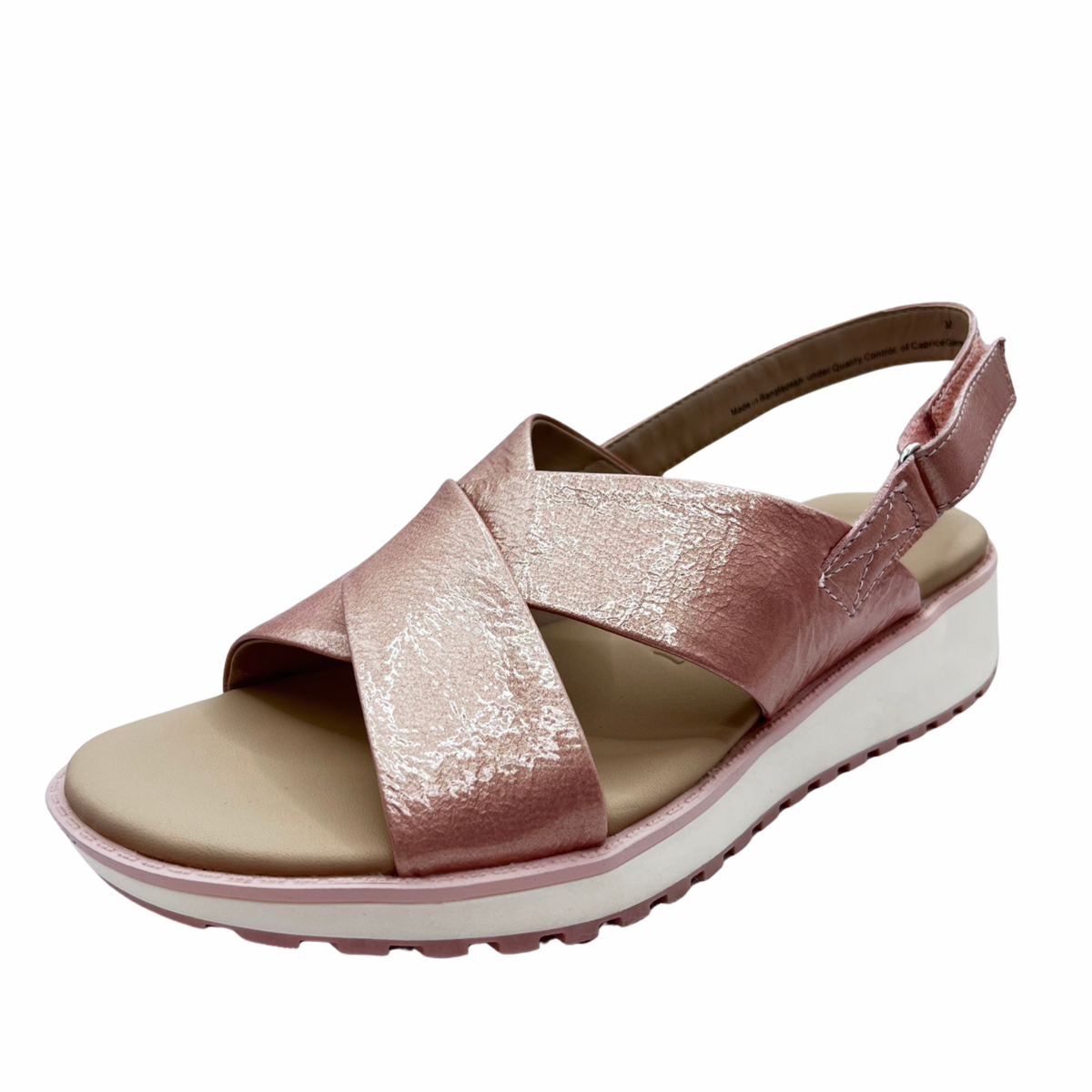 Caprice Pink Patent Leather Crossover low wedge Sandal