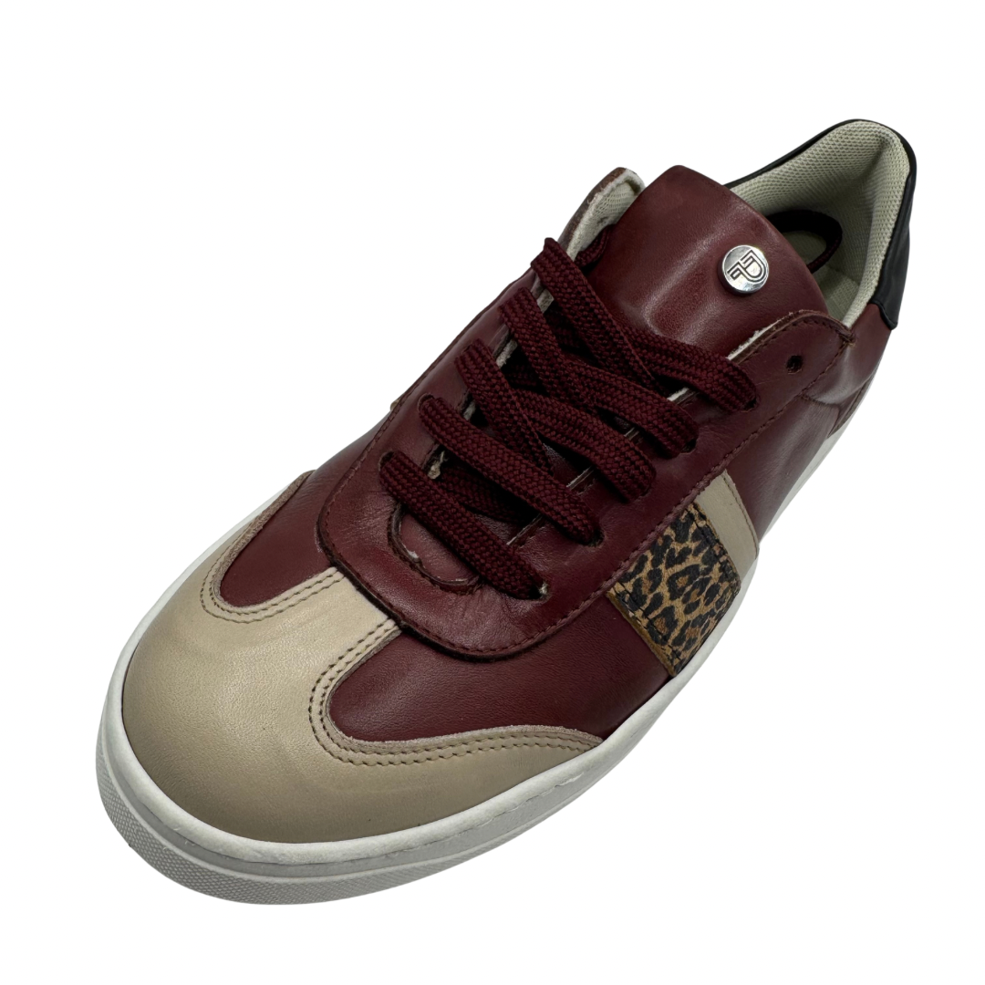 Pitillos Burgundy, Nude &amp; Leopard Print Trainers