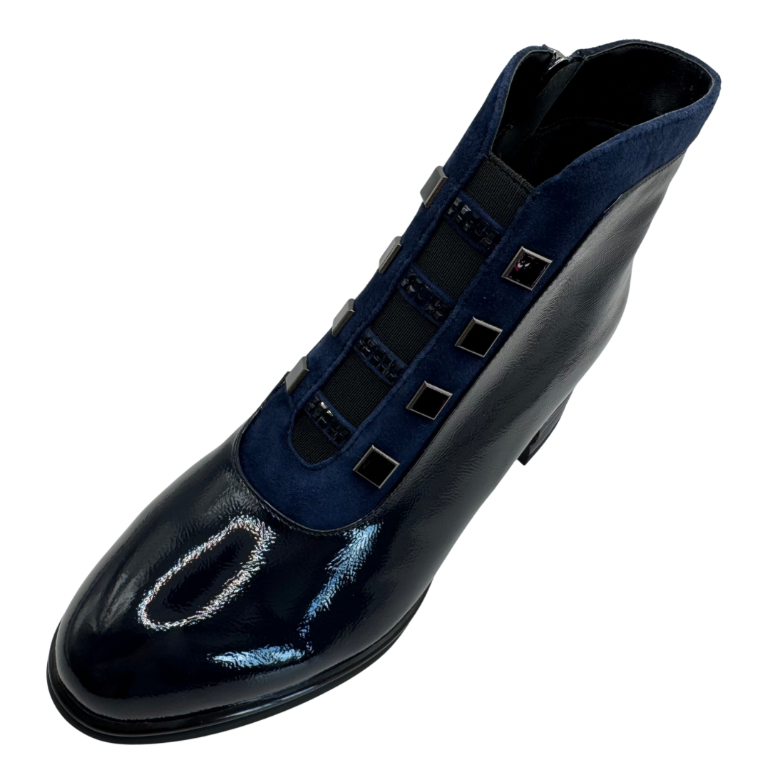 Loretta Vitale Navy Patent Heeled Boots