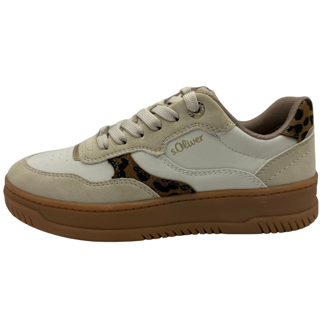 S Oliver Beige &amp; Leopard Print Trainers