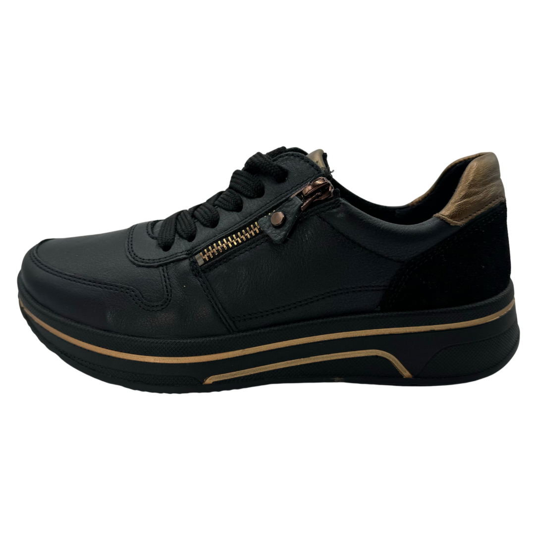 Ara Black and Bronze Trainers