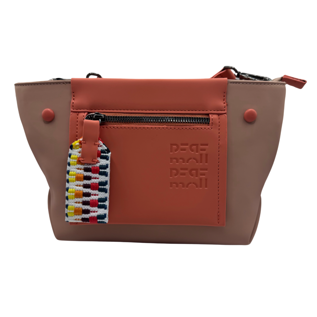 Pepe Moll Nude &amp; Coral Crossbody Bag with Front &amp; Back Zip Pockets