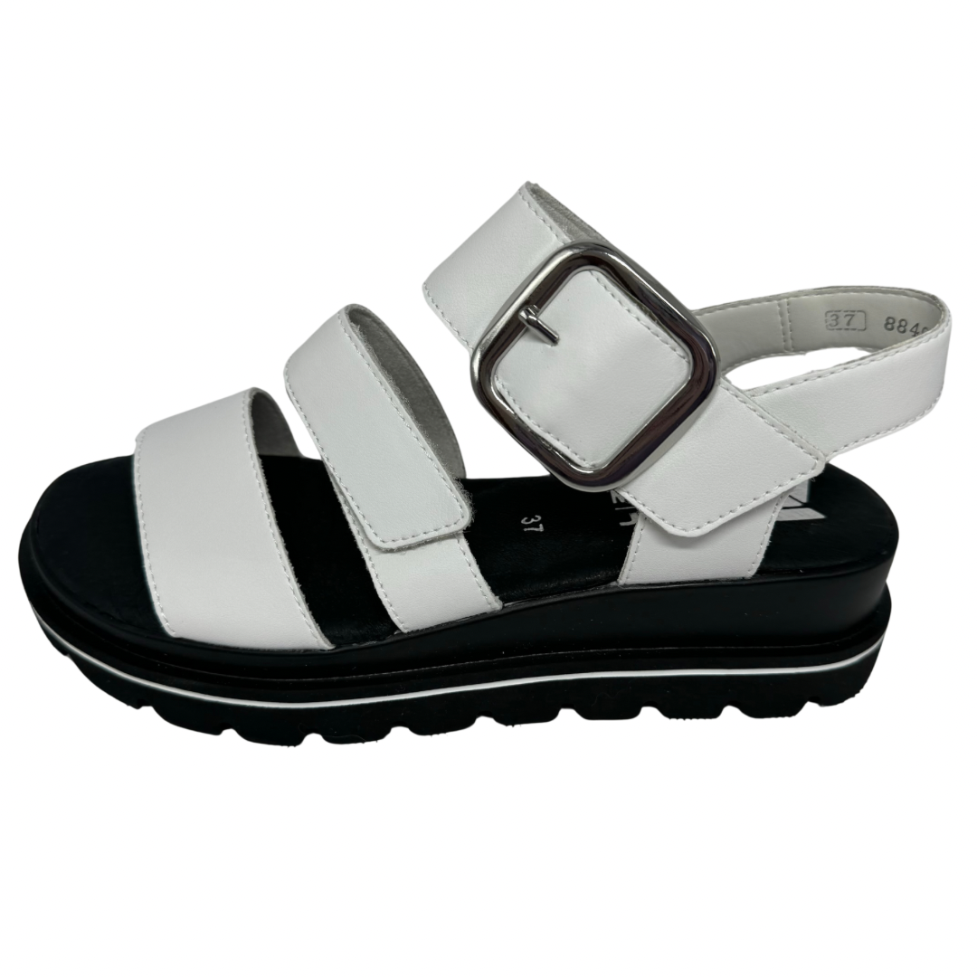 Rieker White Leather Wedge Sandals