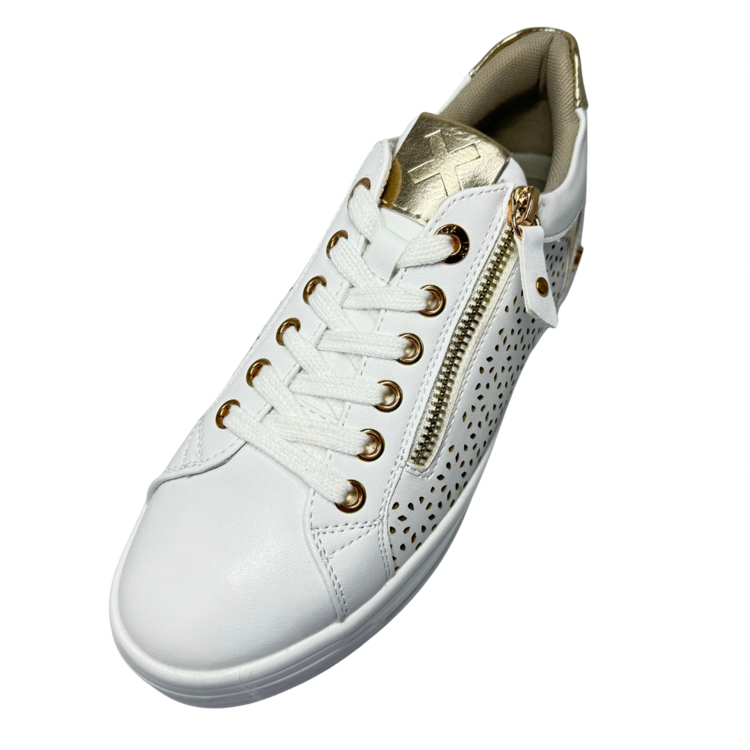 Xti White Perforated Trainers with Side Zip