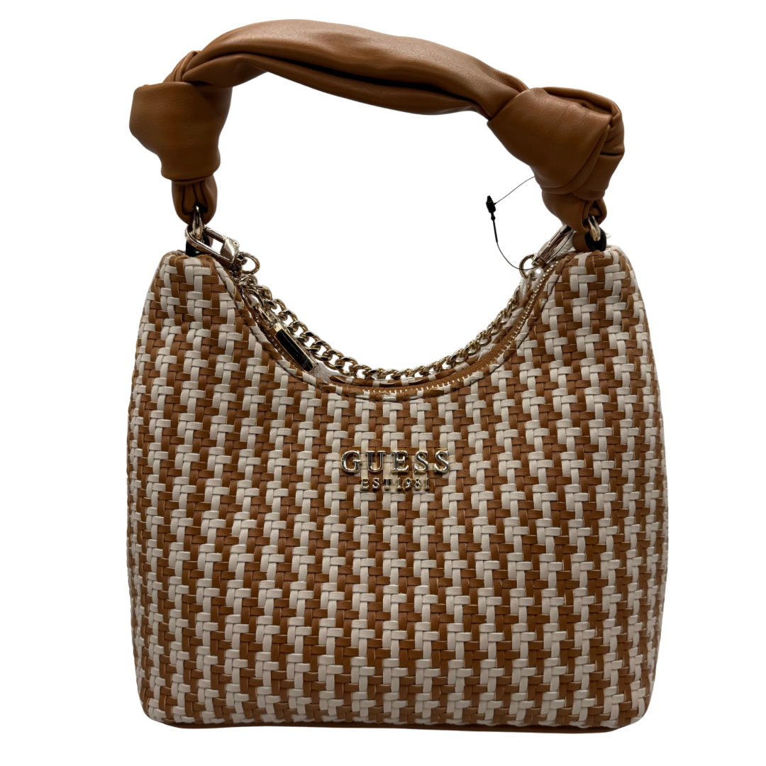 Guess Beige &amp; Cognac Woven Small Handbag