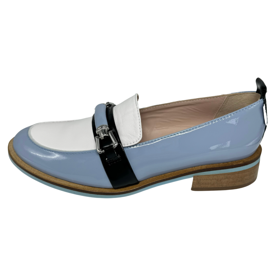 Marco Moreo Blue and White Leather Patent Loafer