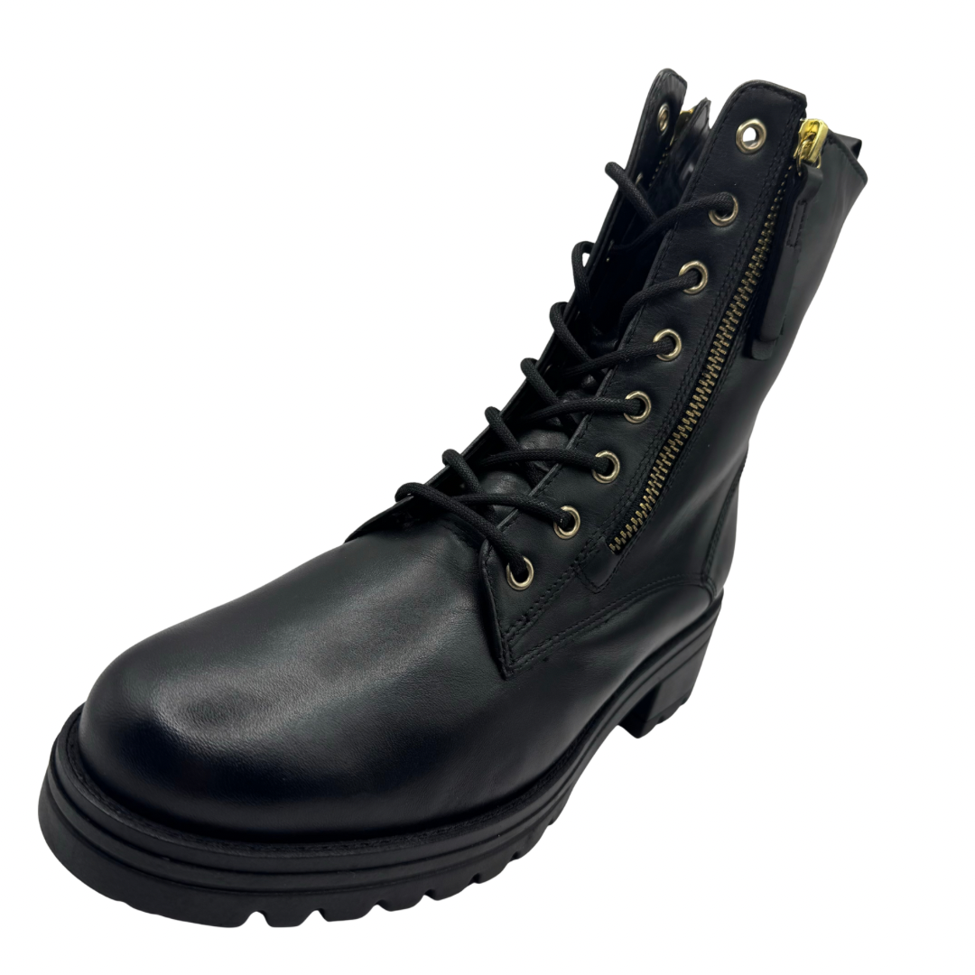 Gabor Black Lace Up Boots with Side Zip