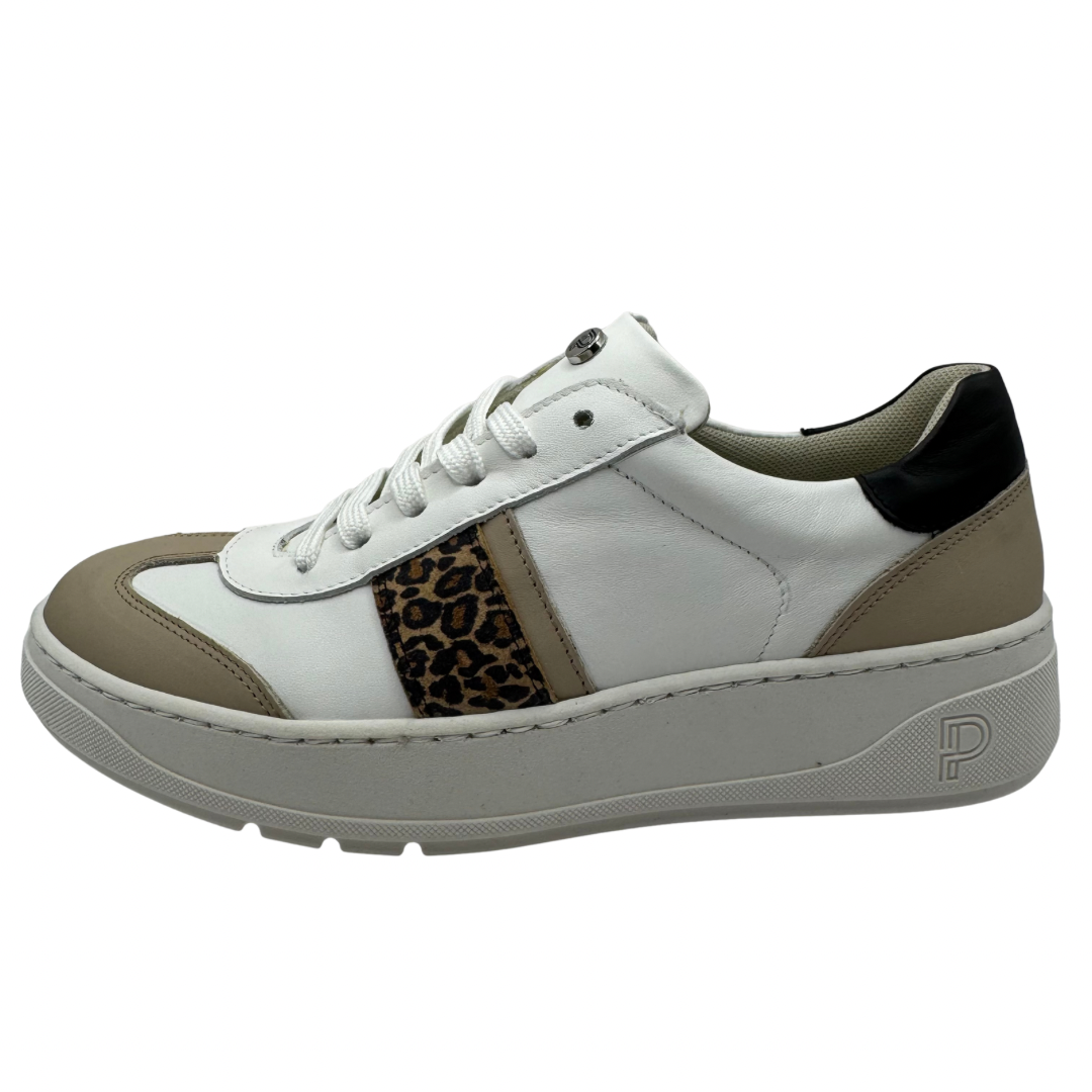Pitillos White, Beige &amp; Leopard Print Trainers