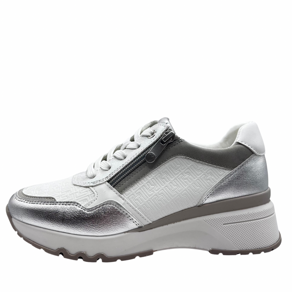 Marco Tozzi White and Silver lace up Trainer