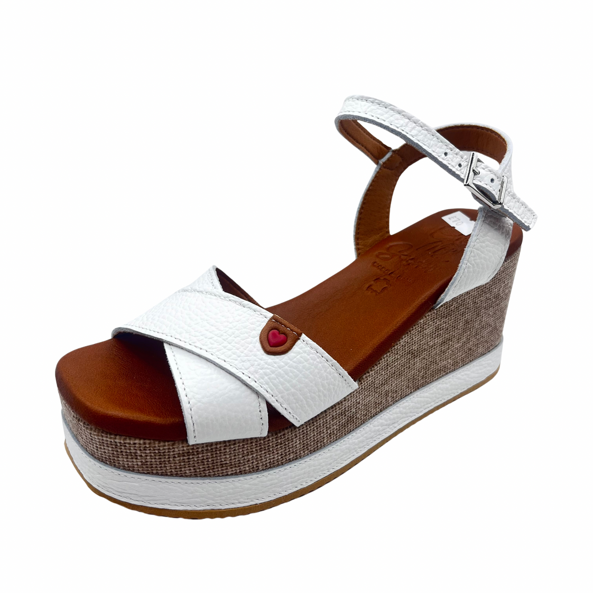 Oh My Sandals Fabric Wedge Leather White Sandal