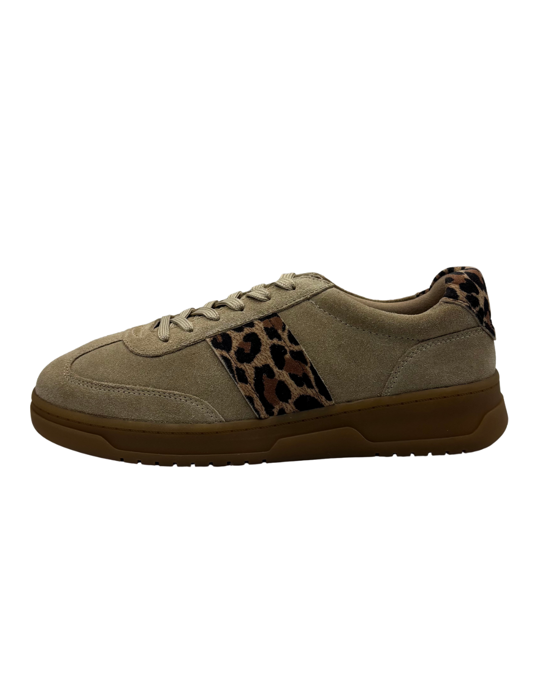 Caprice Beige Suede Trainer with Leopard Print Detail