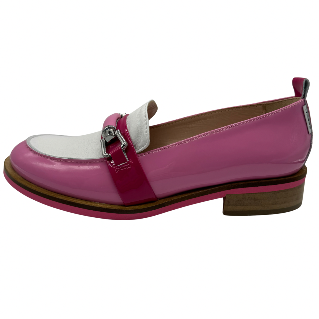 Marco Moreo Pink and White Leather Patent Loafers