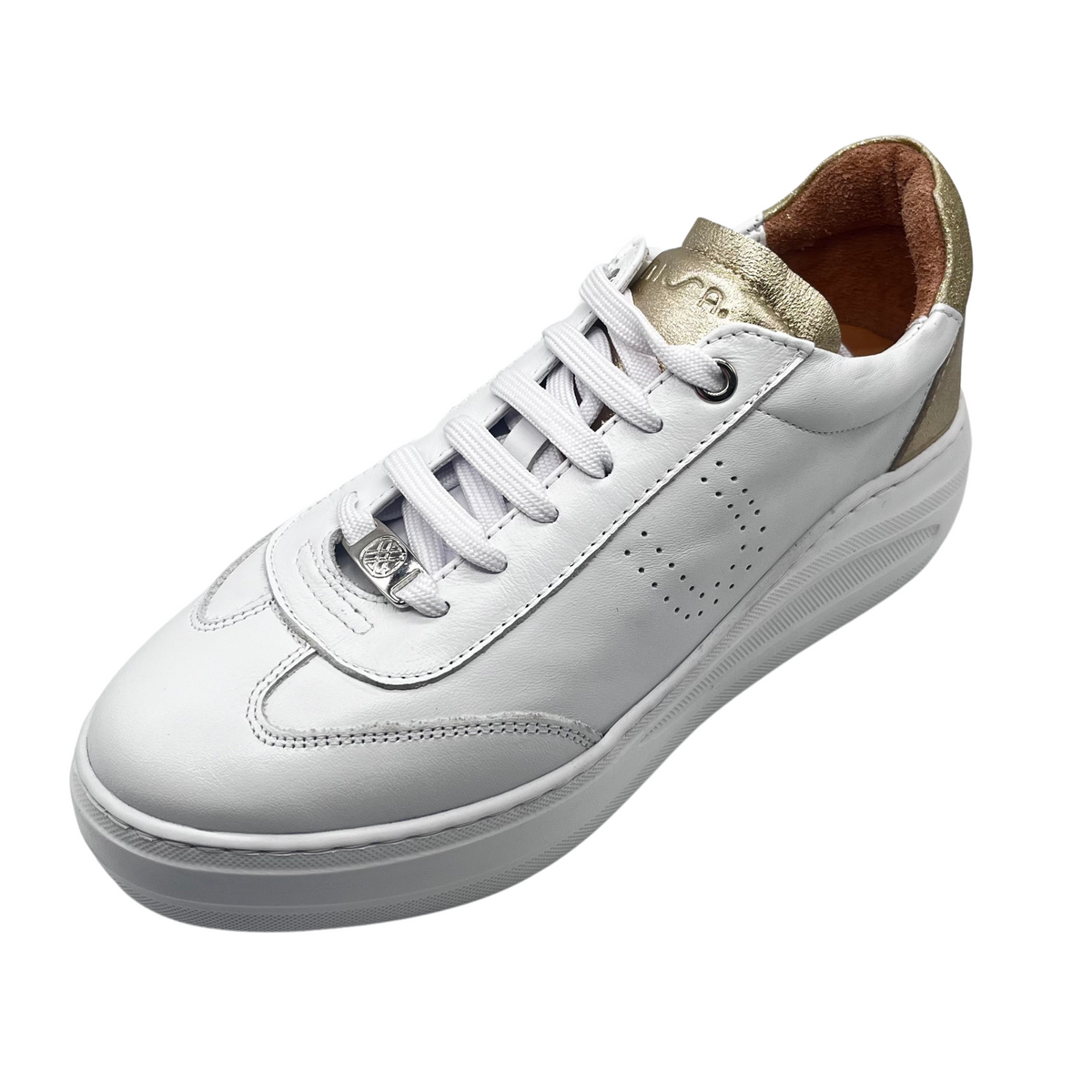 Unisa Leather White Trainers With Gold Detail
