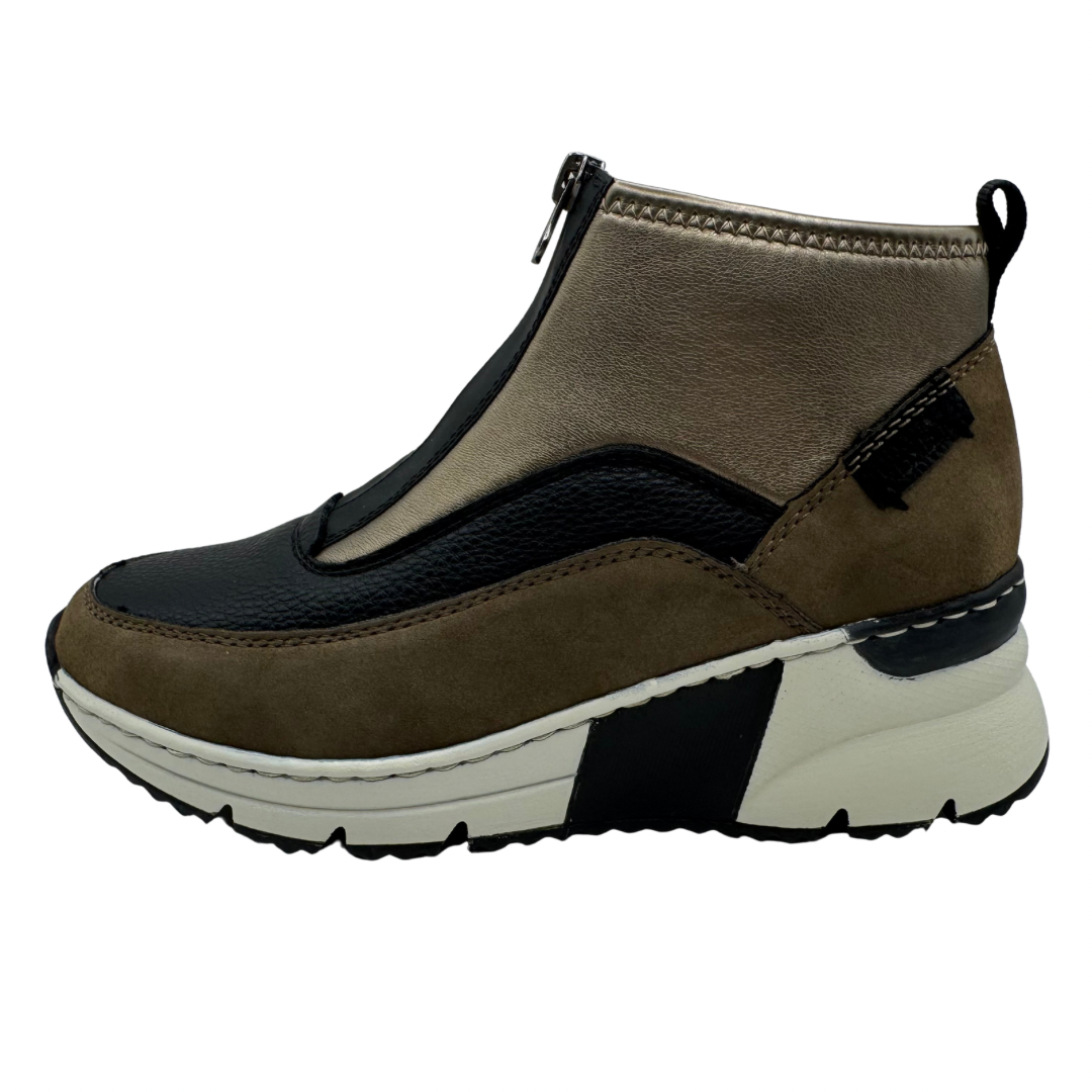 Rieker Multi Brown Wedged Trainer Boots with Front Zip
