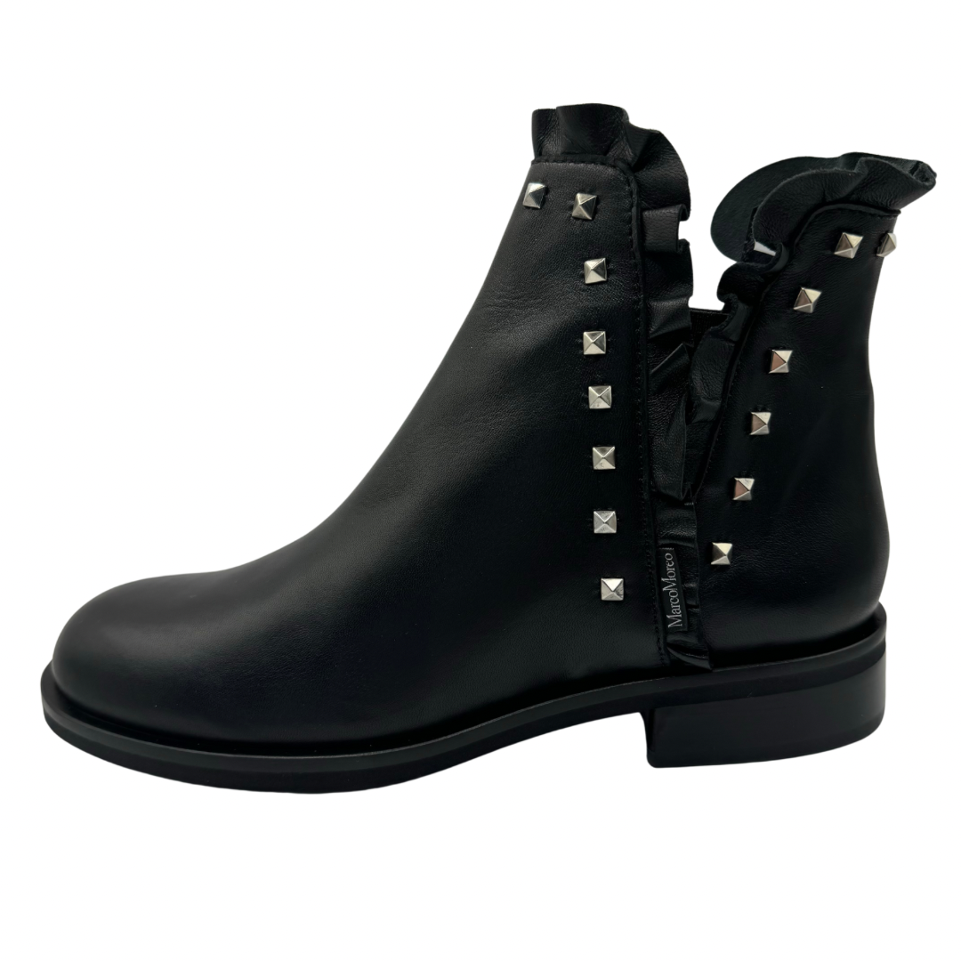 Marco Moreo Black Ruffle Leather Boots with Studs