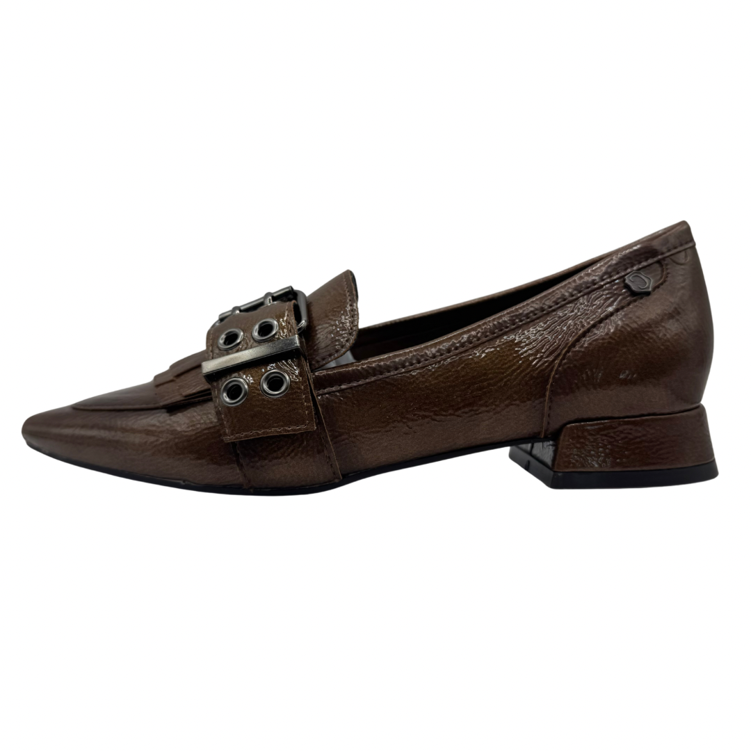 Carmela Brown Pointed Patent Loafers