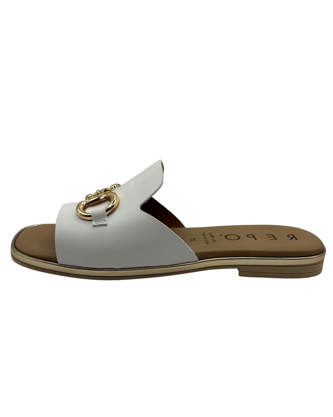 Repo White Slip on Sandal with Gold Detail