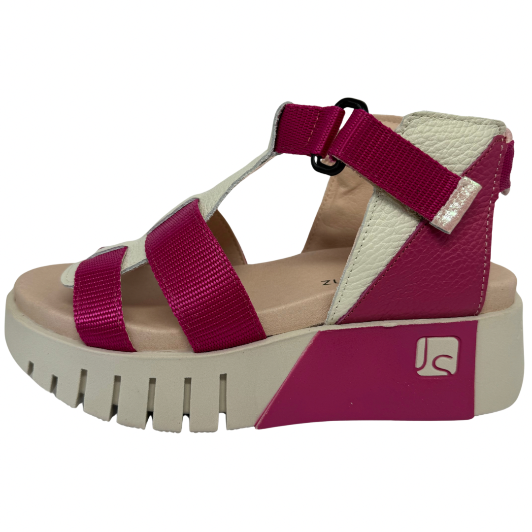 Jose Saenz Dark Pink and Cream Leather Sandals