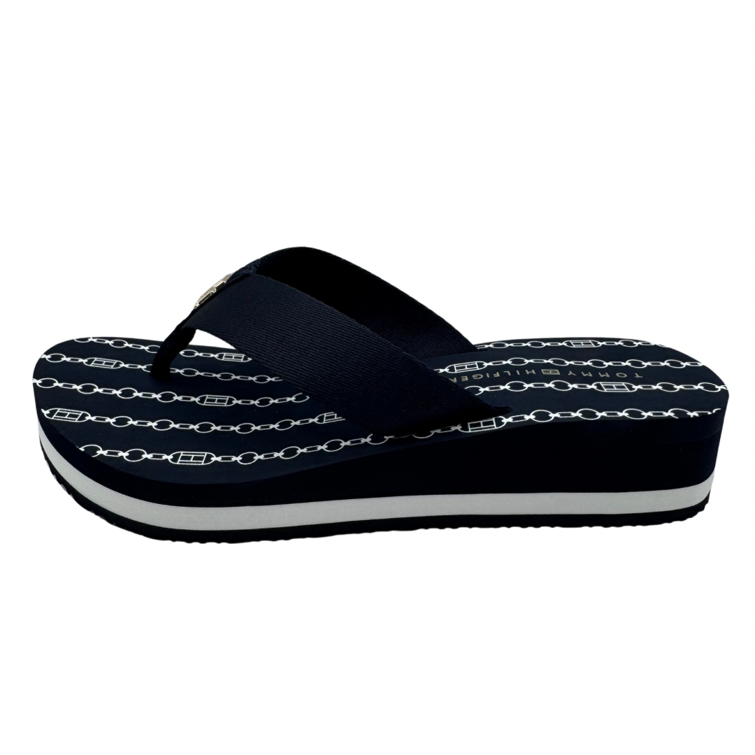 Tommy Hilfiger Navy Flip Flops with White Link Detail