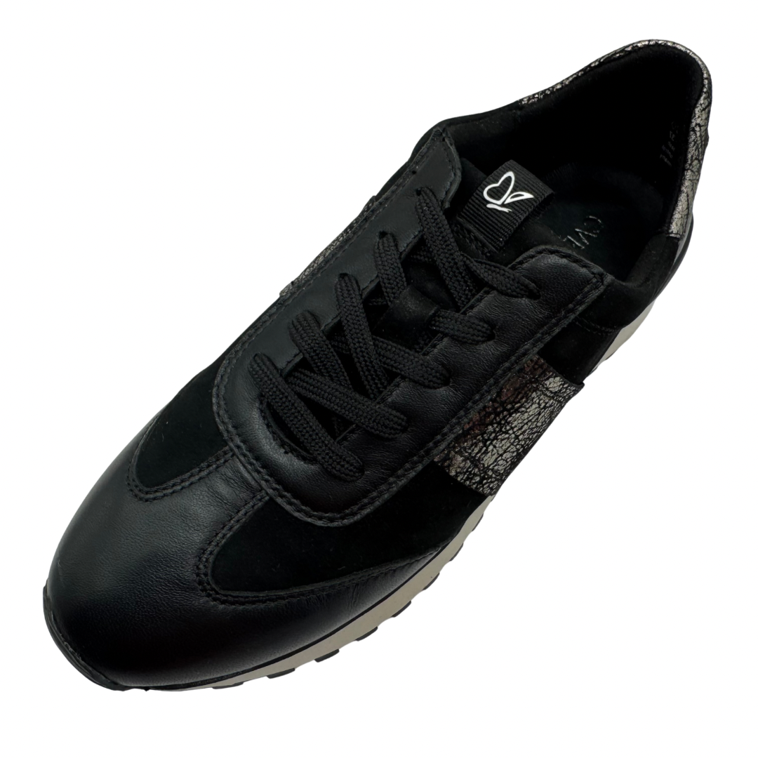 Caprice Black Trainers with Pewter Crackle Detail