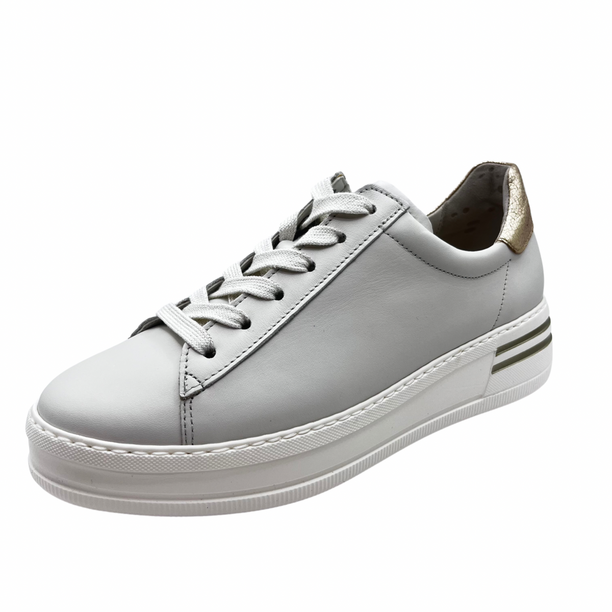 Gabor White and Gold Leather Trainer