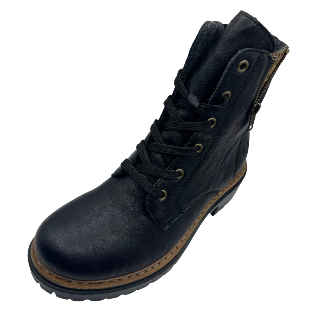 Rieker Black Boots with Leopard Print Detail and Fleece Lining