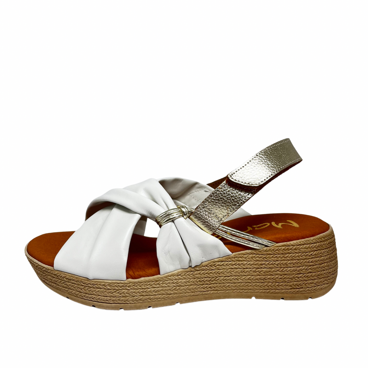 Marila Leather Wedge Sandal With White Crossover