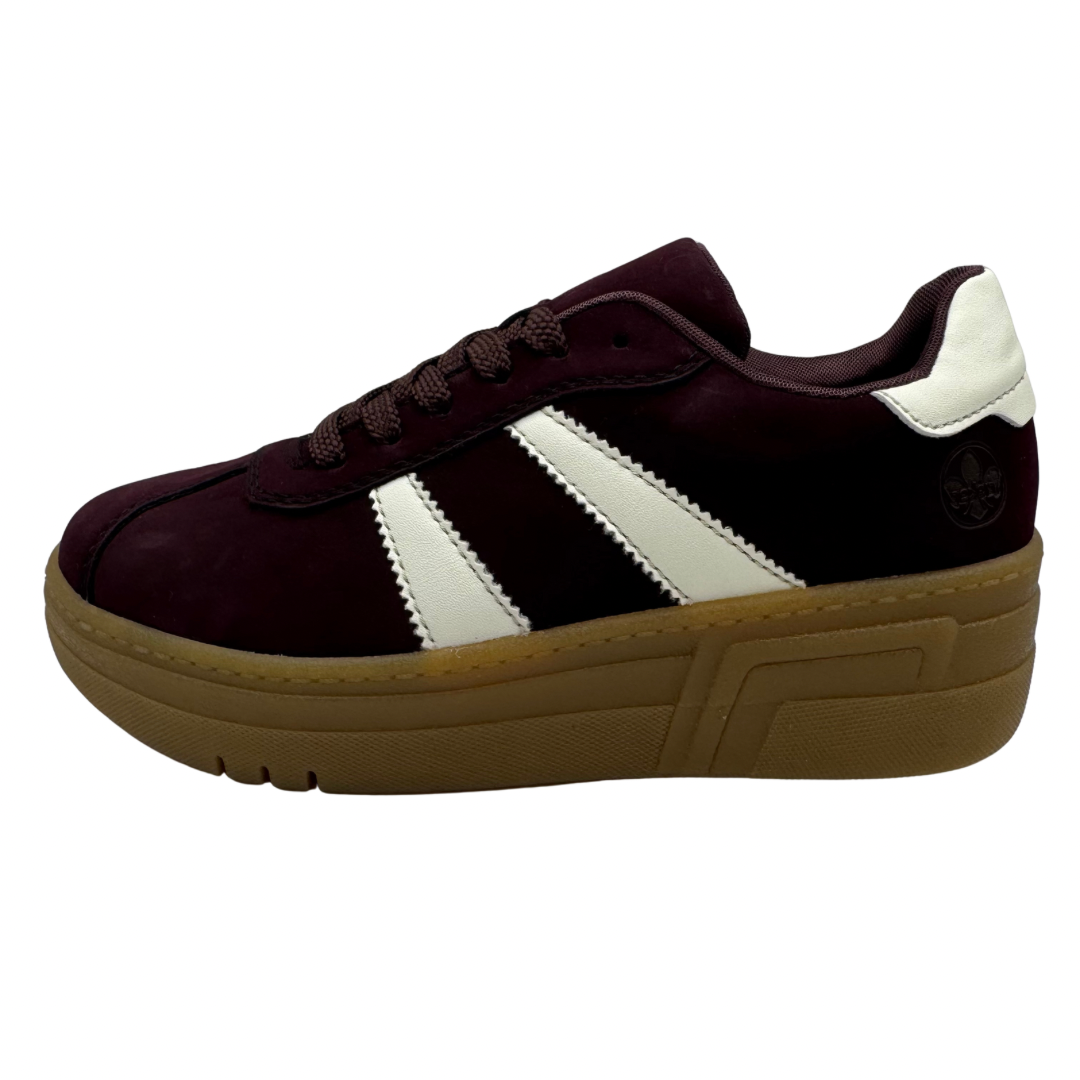Rieker Burgundy &amp; Cream Platform Trainers