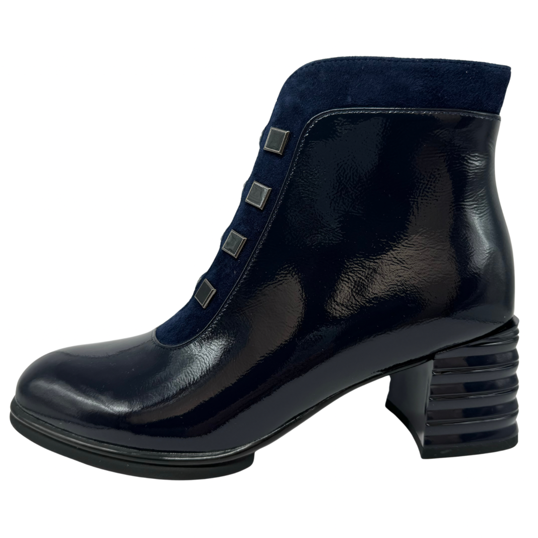 Loretta Vitale Navy Patent Heeled Boots