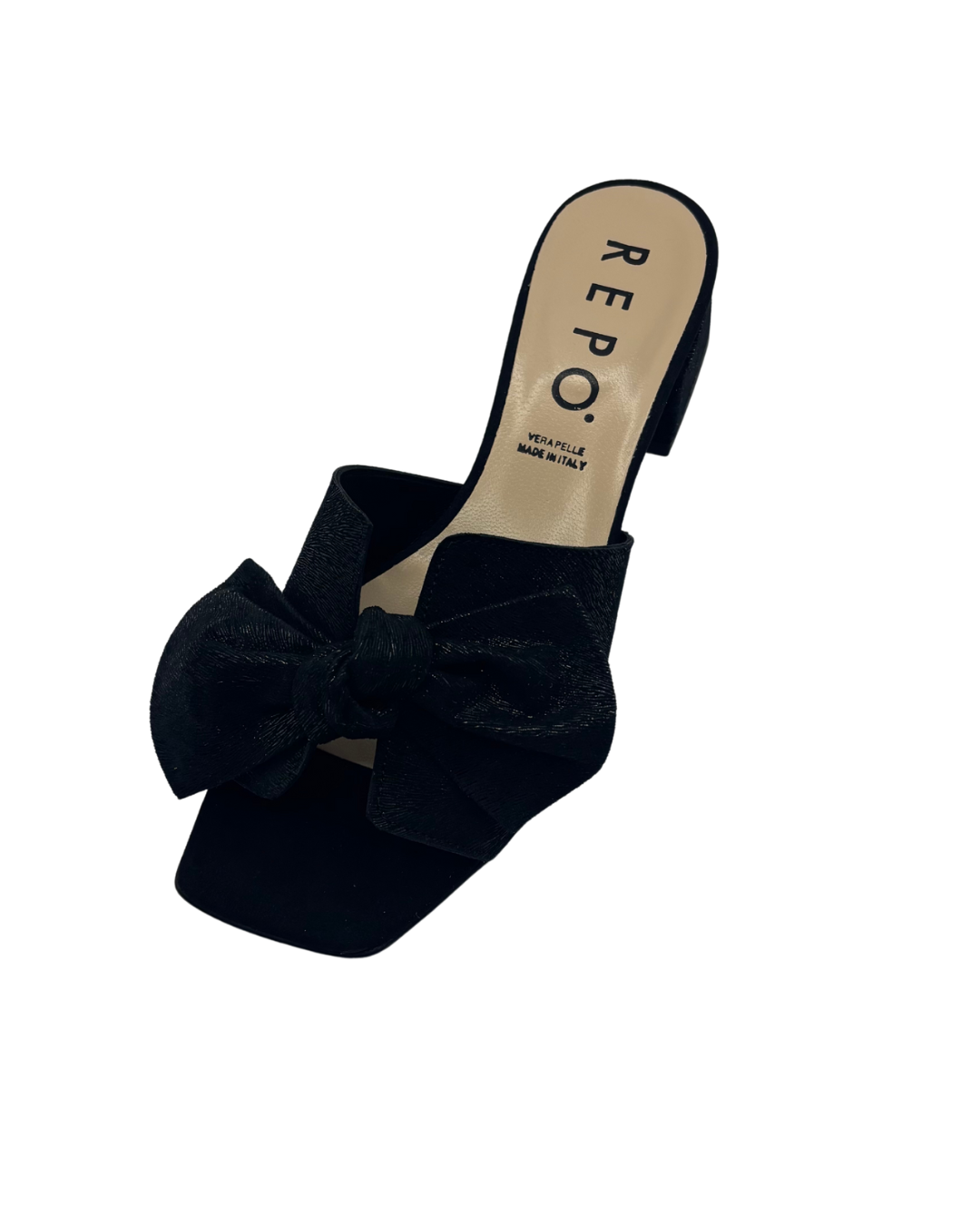 Repo Black Low Heel with Black Bow