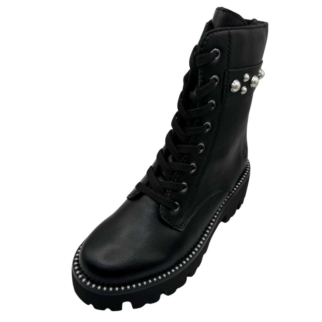 Rieker Black Boots with Pearl Detail