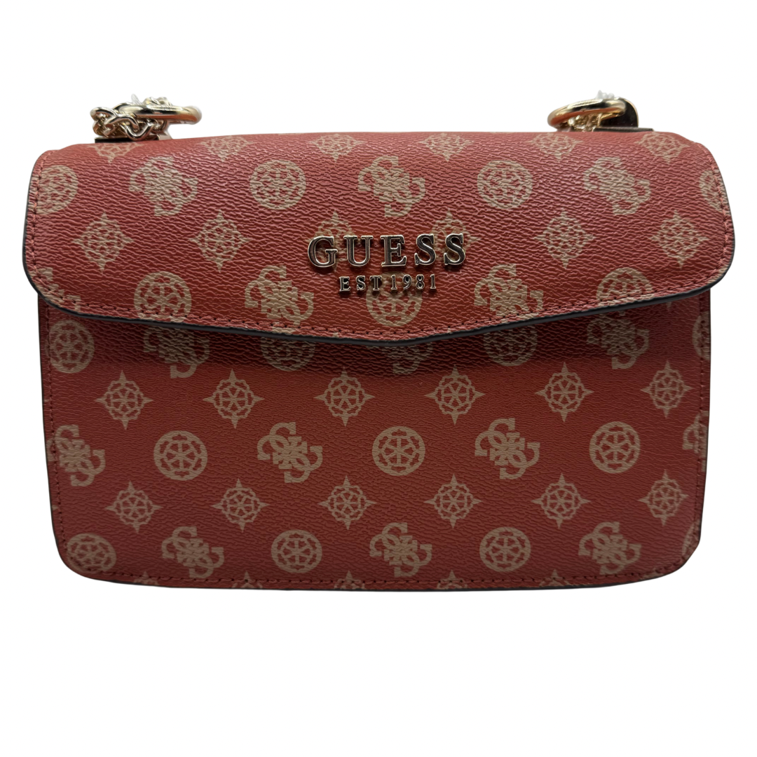 Guess Brick Red Logo Print Shoulder Bag