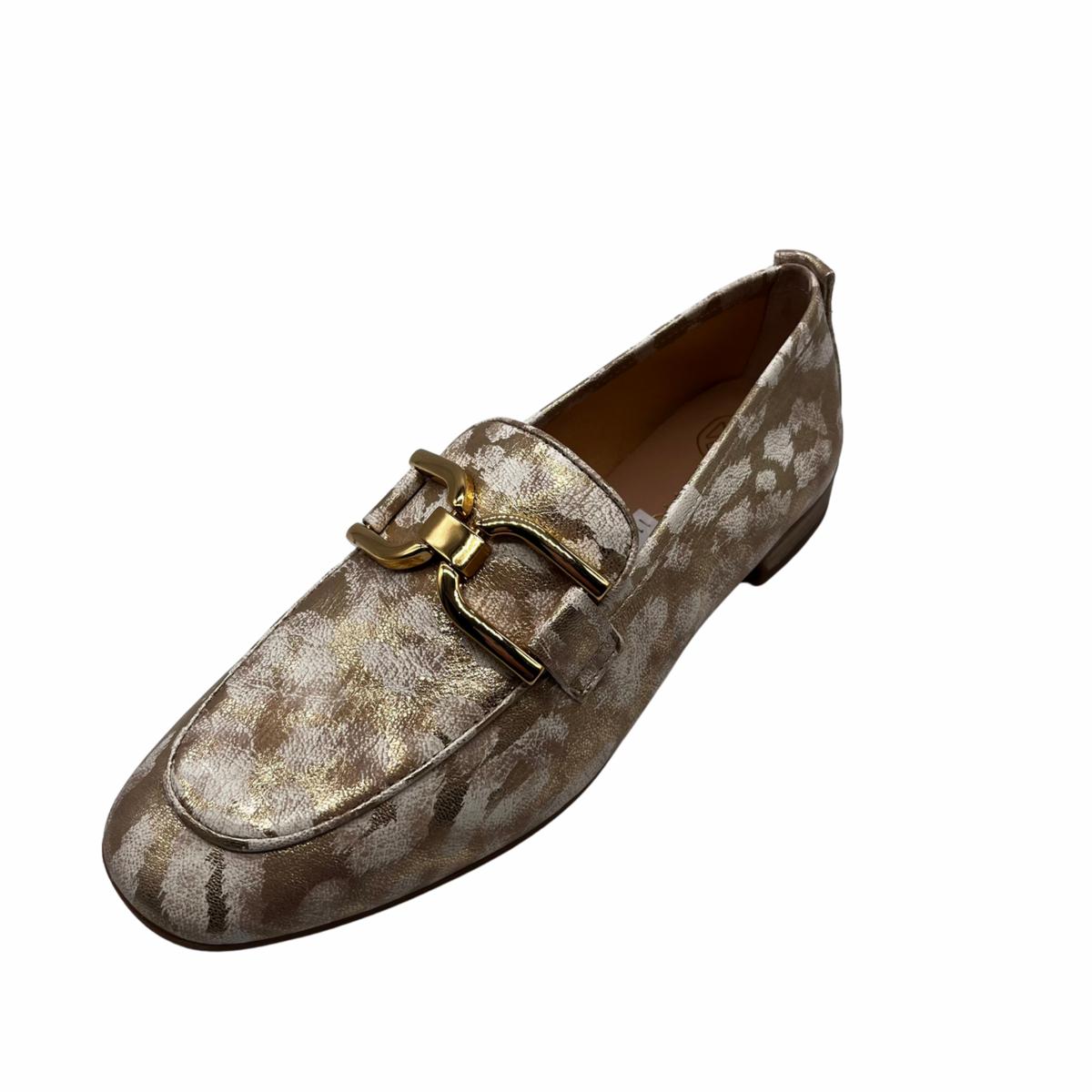 Unisa Cream And Gold Leather Flat Loafer