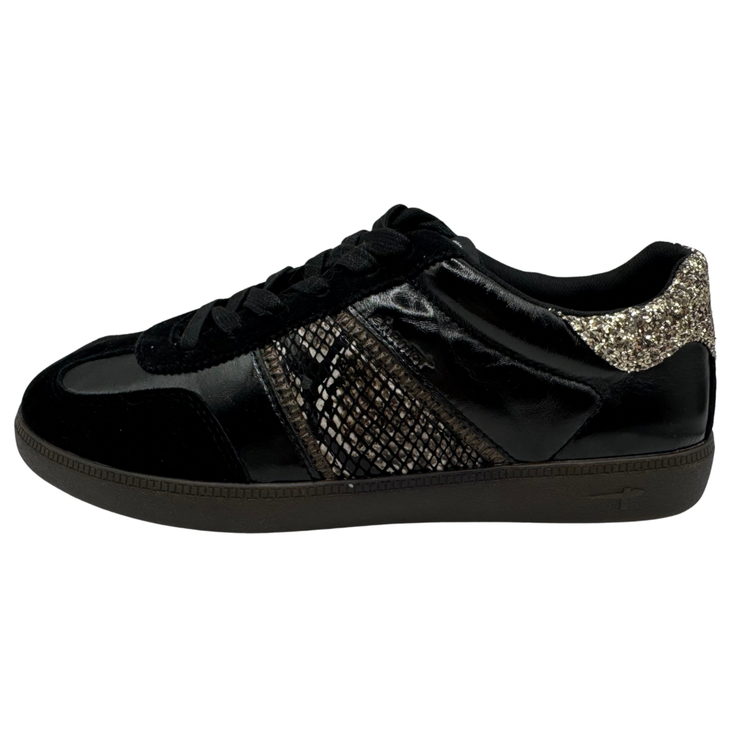 Tamaris Black Trainers with Snake Print Detail