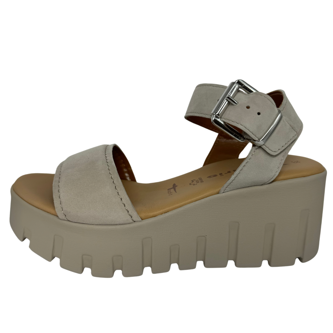 Tamaris Taupe Leather Wedge Sandals