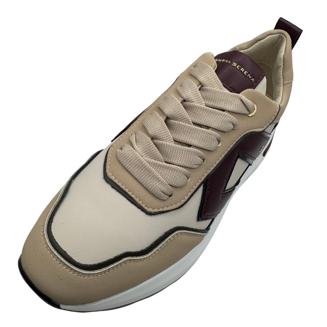 Donna Serena Beige &amp; Burgundy Trainers