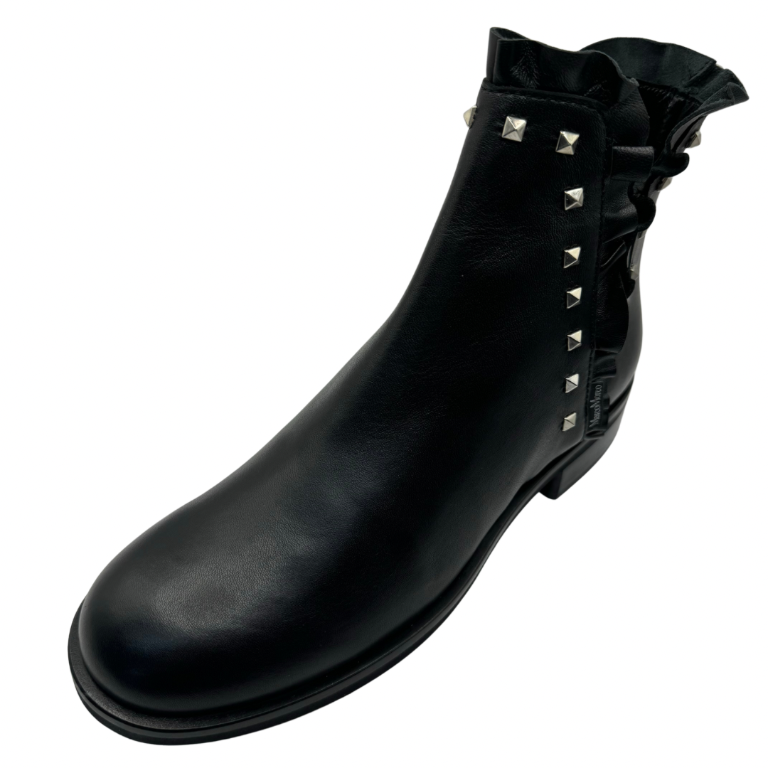 Marco Moreo Black Ruffle Leather Boots with Studs