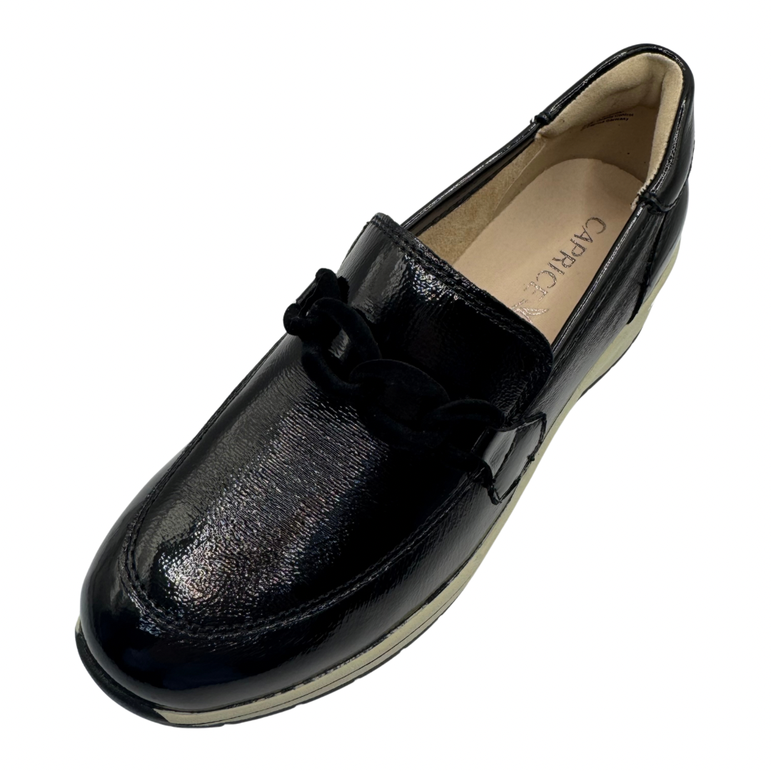 Caprice Black Wedge Leather Patent Loafers