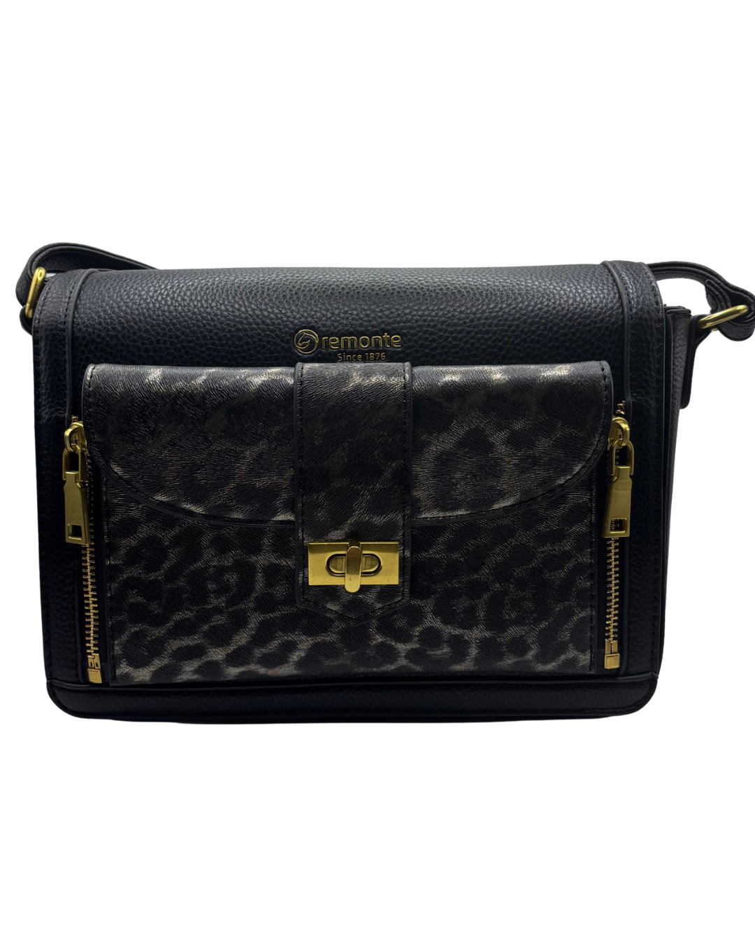Remonte Black Handbag with Leopard Print Design