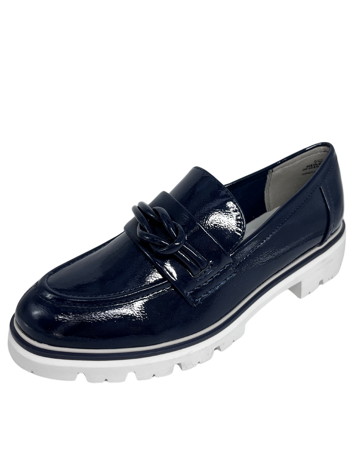 Marco Tozzi Navy Patent Loafer With Knot Design