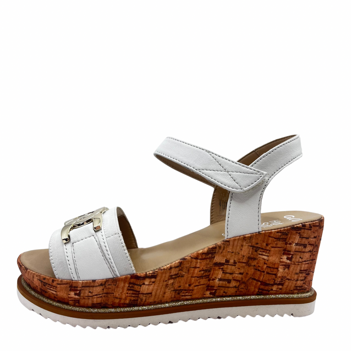 Ara White and Brown Leather Wedged Sandal