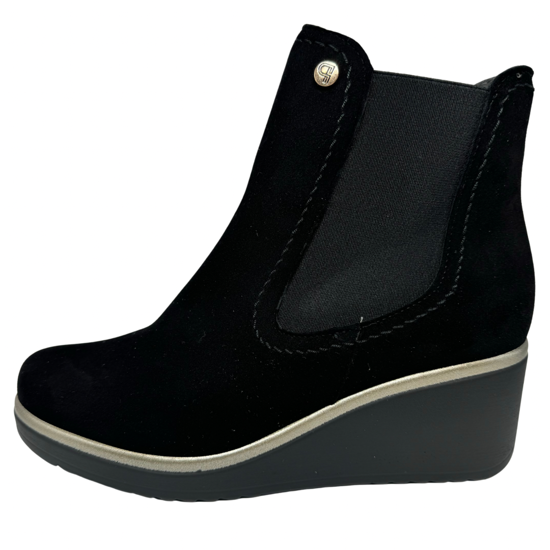 Pitillos Black Suede Wedge Boots