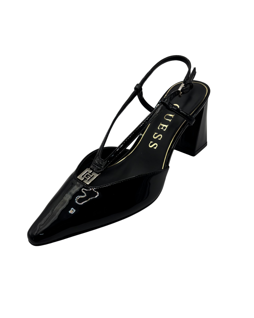 Guess Black Patent Block Heel
