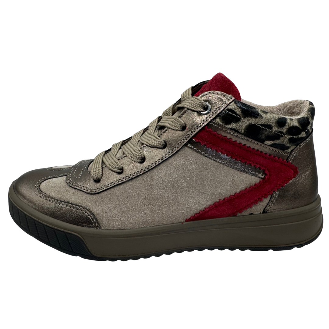 Ara Beige, Red &amp; Leopard Print Trainer Boots