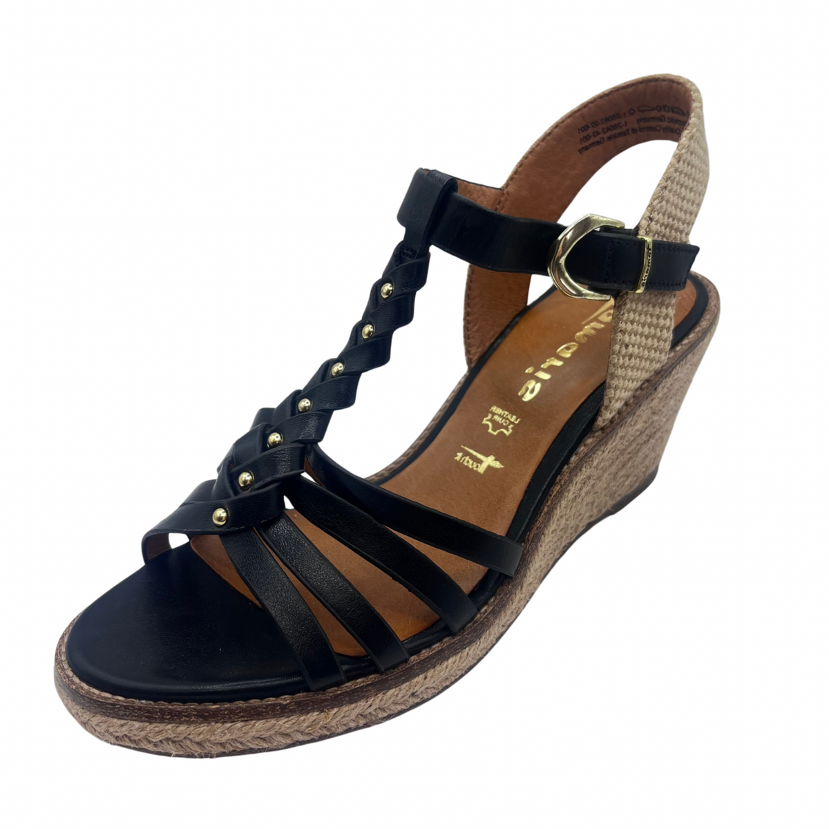 Tamaris Black Leather Wedge Sandal