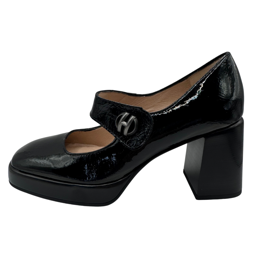 Hispanitas Black Patent Heeled Shoes with Elasticated Strap